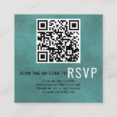 Scan QR-code online RSVP blauwgroen blauwe bruilof Informatiekaartje (Voorkant)