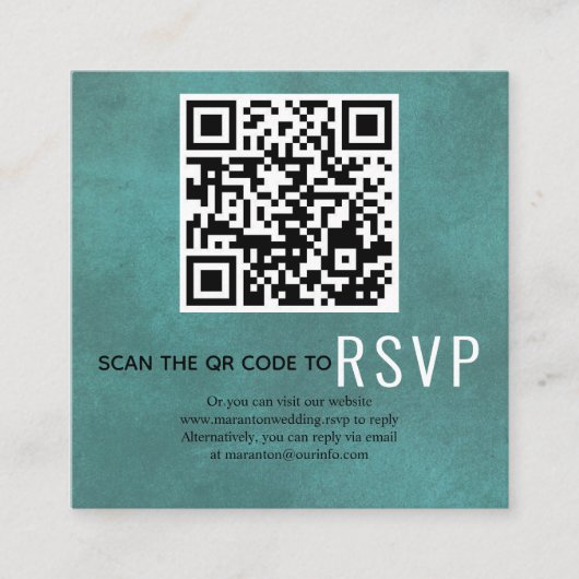 Scan QR-code online RSVP blauwgroen blauwe bruilof Informatiekaartje (Voorkant)