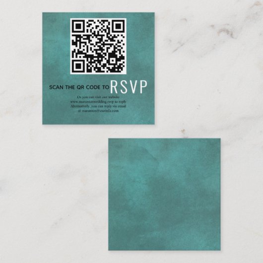 Scan QR-code online RSVP blauwgroen blauwe bruilof Informatiekaartje (Voorkant / Achterkant)