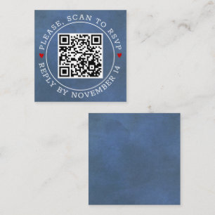Scan QR-code RSVP met blauwe kleuren en trouwtrouw Informatiekaartje