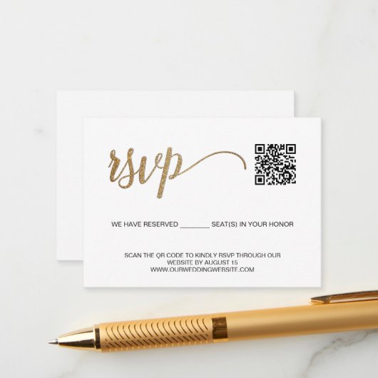 SCAN QR code Simple Gold RSVP with reserved seats Informatiekaartje (Voorkant / Achterkant in situ)