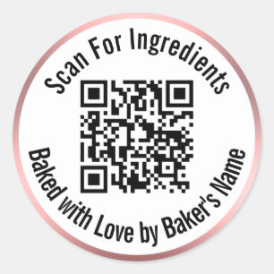 Scan QR code voor ingrediënten gebakken met Love P Ronde Sticker