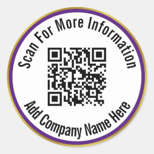 Scan QR-code voor meer info Paarse wit en goud Ronde Sticker