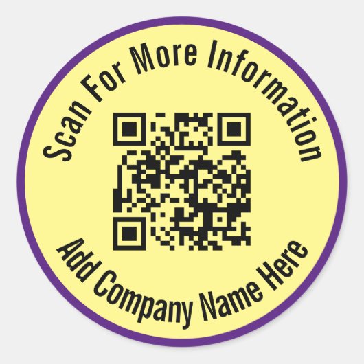 Scan QR-code voor meer informatie Geel bedrijf Ronde Sticker (Voorkant)