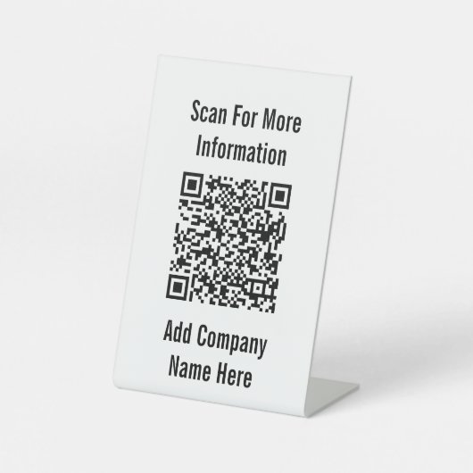Scan QR-code voor meer informatie zwart-wit Reclamebord Met Voetstuk (Voorkant)