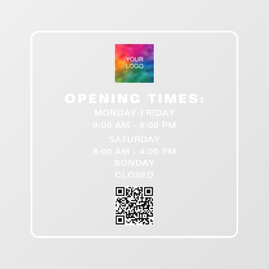Scan QR-code Zakelijke openingstijden Upload logo  Raamsticker (Vel)