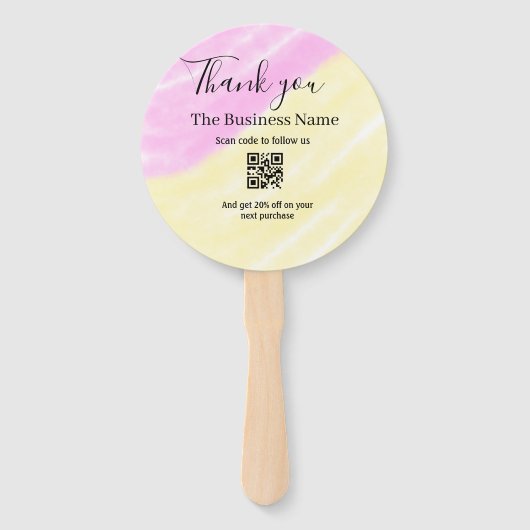 Scan QR om ons te volgen bedank code roze Handwaaier (Achterkant)