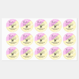 Scan QR om ons te volgen bedank code roze Labels