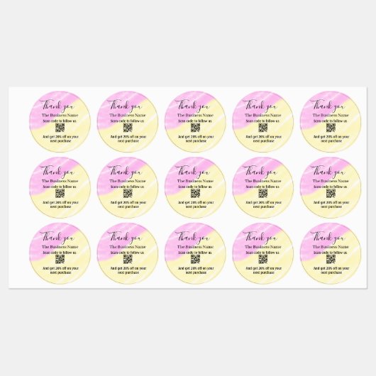 Scan QR om ons te volgen bedank code roze Labels (Vel)