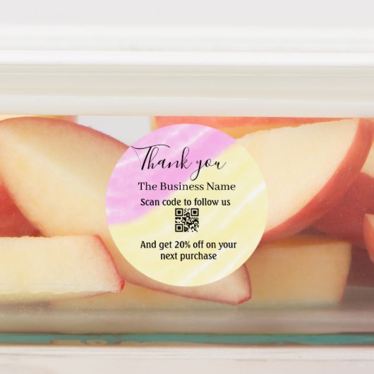 Scan QR om ons te volgen bedank code roze Labels (Aangebracht)