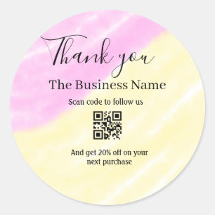 Scan QR om ons te volgen bedank code roze Ronde Sticker