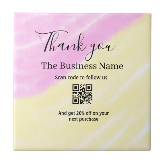 Scan QR om ons te volgen bedank code roze Tegeltje (Voorkant)