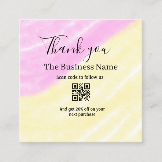 Scan QR om ons te volgen bedankcode roze Vierkante Visitekaartje (Voorkant)