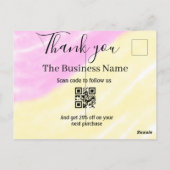Scan QR om ons te volgen bedankt kortingscode roze Briefkaart (Achterkant)