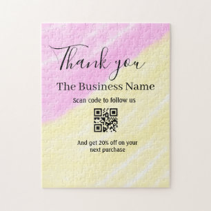 Scan QR om ons te volgen bedankt kortingscode roze Legpuzzel