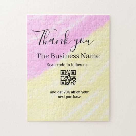 Scan QR om ons te volgen bedankt kortingscode roze Legpuzzel (Verticaal)