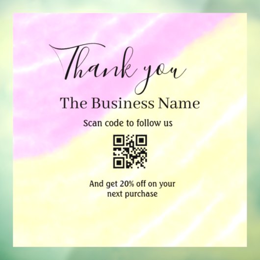 Scan QR om ons te volgen bedankt kortingscode roze Raamsticker (Vel 3)