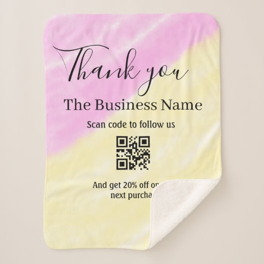 Scan QR om ons te volgen bedankt kortingscode roze Sherpa Deken (Voorkant)