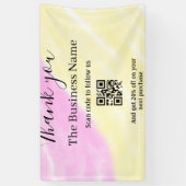 Scan QR om ons te volgen bedankt kortingscode roze Spandoek (Verticaal)