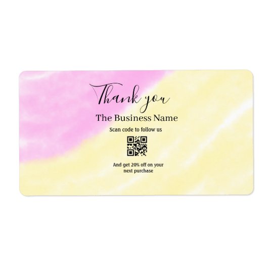 Scan QR to follow us thank you discount code pink  Etiket (Voorkant)