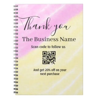 Scan QR to follow us thank you discount code pink Notitieboek