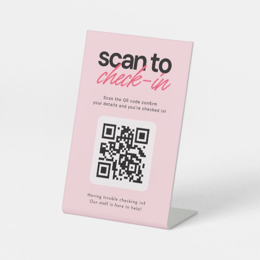 Scan to Check in QR Code Business Tabletop Sign Reclamebord Met Voetstuk (Voorkant)