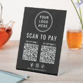 Scan to Pay 2 QR Codes Business Logo Black Reclamebord Met Voetstuk (Insitu)