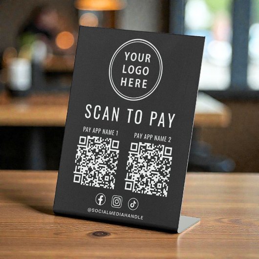 Scan to Pay 2 QR Codes Business Logo Black Reclamebord Met Voetstuk
