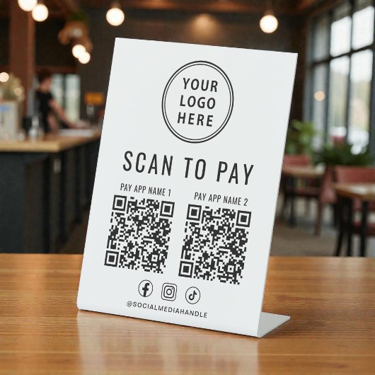 Scan to Pay 2 QR Codes Business Logo Reclamebord Met Voetstuk