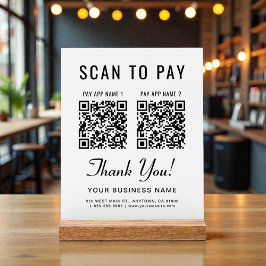 Scan to Pay 2 QR Codes Tabletop Acryl Bord
