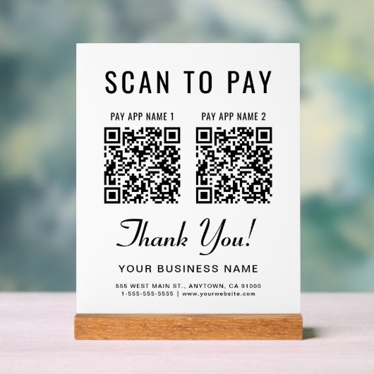 Scan to Pay 2 QR Codes Tabletop Acryl Bord (Neutraal)