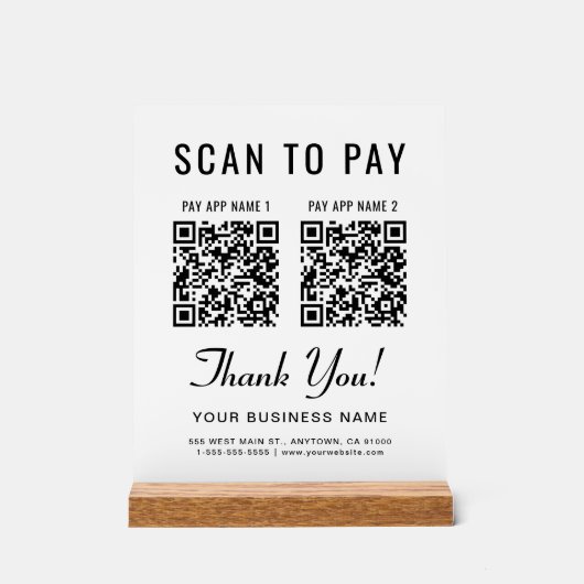 Scan to Pay 2 QR Codes Tabletop Acryl Bord (Voorkant)