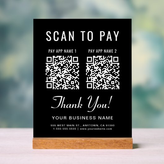Scan to Pay 2 QR Codes Tabletop Black Acryl Bord (Neutraal)