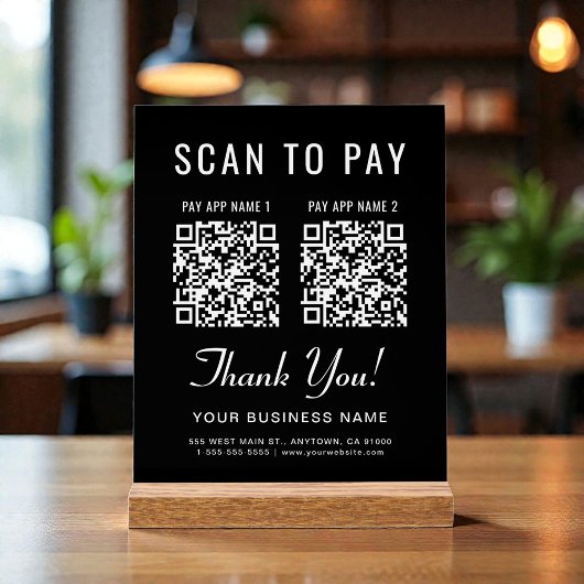 Scan to Pay 2 QR Codes Tabletop Black Acryl Bord