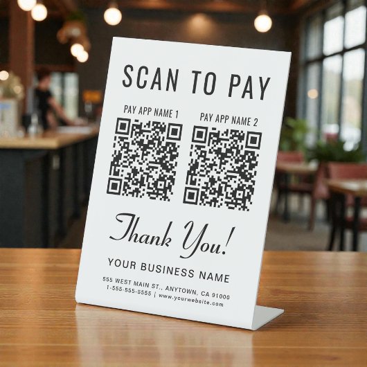 Scan to Pay 2 QR Codes Tabletop Reclamebord Met Voetstuk