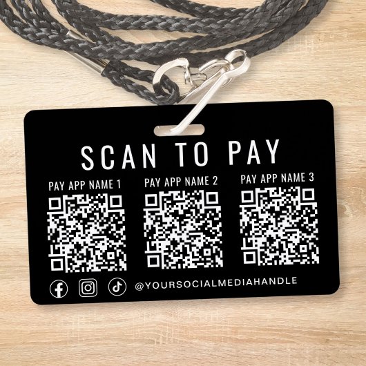 Scan to Pay 3 Payment QR Codes Social Media Black Badge