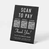Scan to Pay 3 QR Codes Black Tabletop Reclamebord Met Voetstuk (Voorkant)