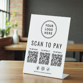 Scan to Pay 3 QR Codes Business Logo Social Media Reclamebord Met Voetstuk