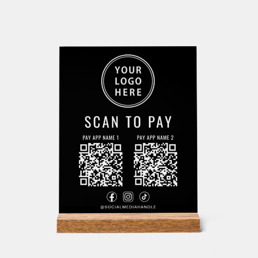 Scan to Pay QR Code Black Tabletop Acryl Bord (Voorkant)
