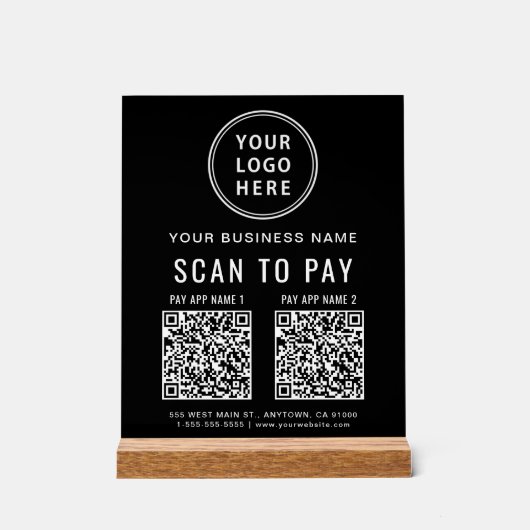 Scan to Pay QR Code Black Tabletop Acryl Bord (Voorkant)