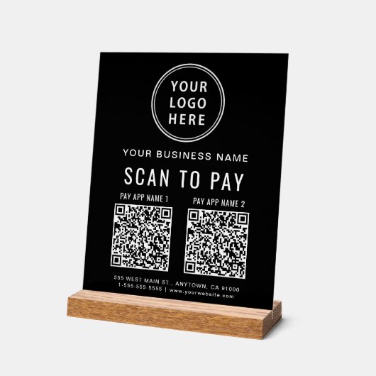 Scan to Pay QR Code Black Tabletop Acryl Bord (Hoek)