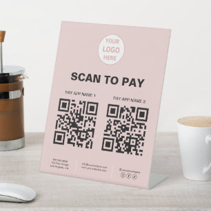 Scan To Pay QR-code Logo Roze Zakelijk Reclamebord Met Voetstuk
