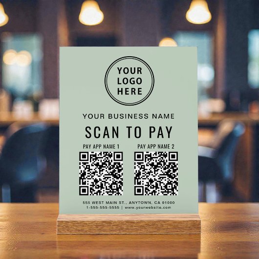 Scan to Pay QR Code Sage Green Tabletop Acryl Bord