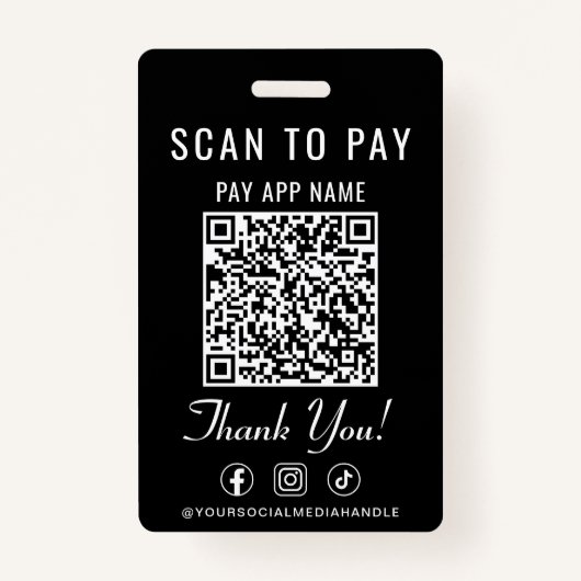 Scan to Pay QR Code Social Media Black Badge (Achterkant)