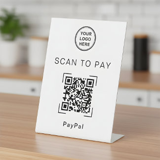 Scan to Pay QR Code Tabletop Sign For Businesses Reclamebord Met Voetstuk