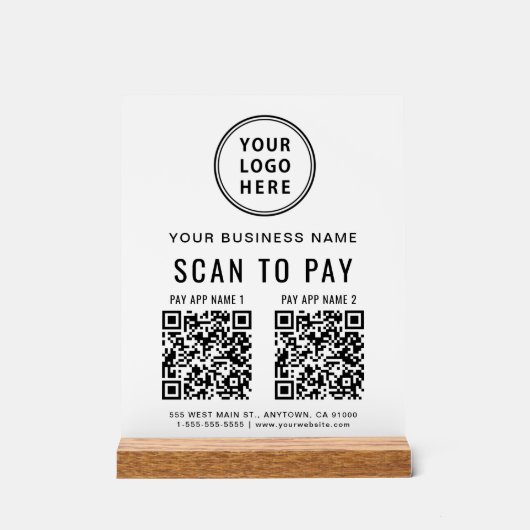 Scan to Pay QR Code White Tabletop Acryl Bord (Voorkant)