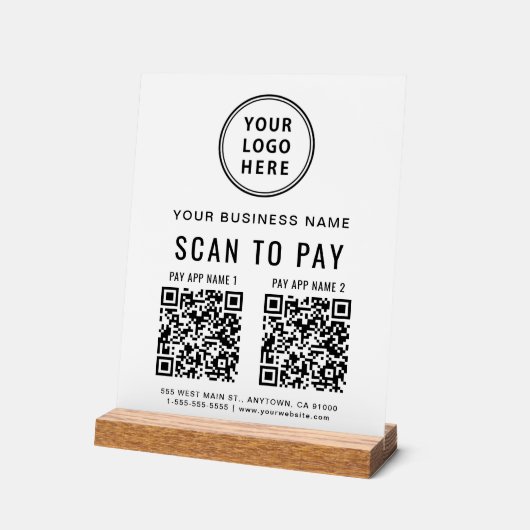 Scan to Pay QR Code White Tabletop Acryl Bord (Hoek)