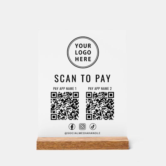 Scan to Pay QR Code White Tabletop Acryl Bord (Voorkant)