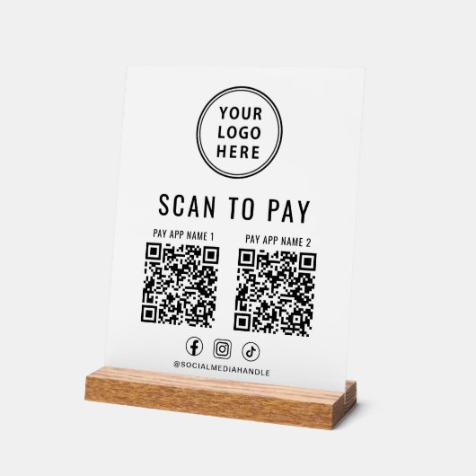 Scan to Pay QR Code White Tabletop Acryl Bord (Hoek)