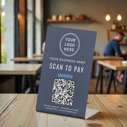 Scan to Pay Venmo QR Code Logo Blue Reclamebord Met Voetstuk